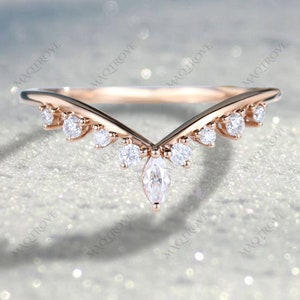 Moissanite Band 14K Gold Band Wedding Band Half Eternity Band Stacking Band Curved Band Dainty Band Bridal Band Engagement Ring Gift For Her