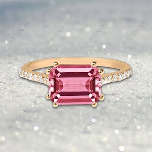 Baby Pink Tourmaline Ring 14K Gold Ring Engagement Ring Moissanite Ring Solitaire Wedding Ring Proposal Ring Anniversary Ring Gift For Her