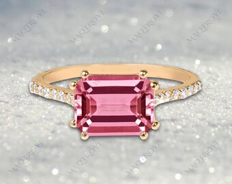 Baby Pink Tourmaline Ring 14K Gold Ring Engagement Ring Moissanite Ring Solitaire Wedding Ring Proposal Ring Anniversary Ring Gift For Her