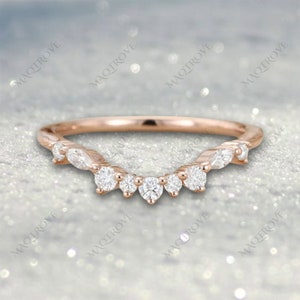 Curved Wedding Band 14K Gold Band Moissanite Band Diamond Eternity Band Stacking Band Promise Band Bridal Band Engagement Ring Gift For Her