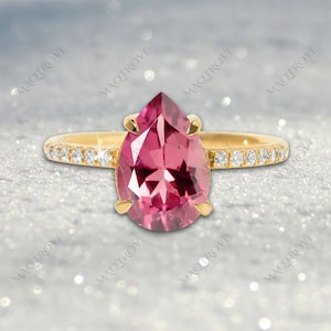 Pink Tourmaline Ring 14K Gold Ring Engagement Ring Moissanite Ring Promise Wedding Ring Diamond Solitaire Ring Anniversary Ring Gift For Her