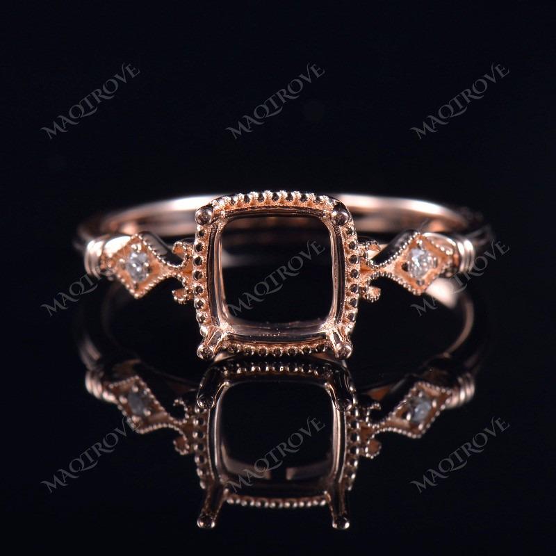 Anillo de halo de diamantes con corte cojín y semimontaje: plata de ley 925