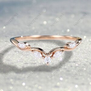 Curved Wedding Band 14K Gold Band Moissanite Band Eternity Band Stackable Band Cluster Dainty Band Bridal Band Engagement Ring Gift For Her