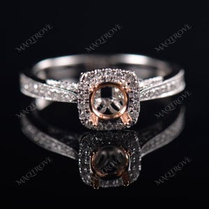 Cushion Halo-Diamond Semi Mount Ring: Round Cut Sterling Silver