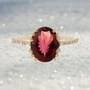 Pink Tourmaline Ring 14K Gold Ring Cocktail Engagement Ring Moissanite Ring Wedding Ring Diamond Proposal Ring Anniversary Ring Gift For Her