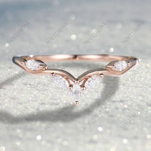 Curved Band 14K Gold Band Wedding Band Moissanite Band Eternity Band Stackable Band Dainty Band Bridal Band Engagement Ring Gift For Her