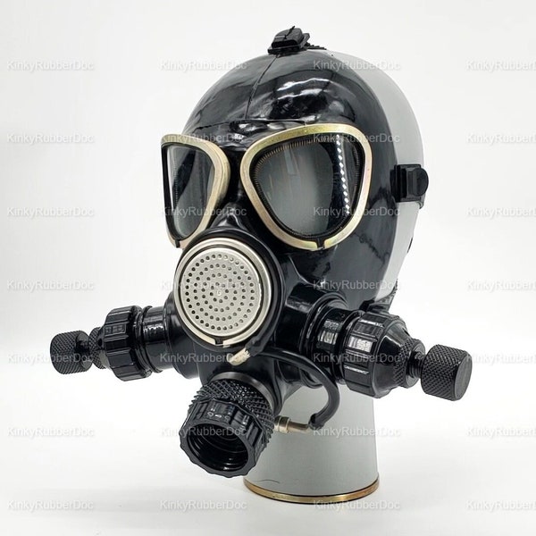 Vintage Gas Mask 2 Inputs. Sniff Rubber Gear Heavy Duty military suit Uniform Face coverege Latex Gear Hood Army Goggles GP5 S10 MF12 PMK2