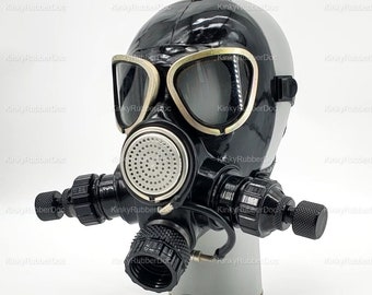 Vintage Gas Mask 2 Inputs. Sniff Rubber Gear Heavy Duty military suit Uniform Face coverege Latex Gear Hood Army Goggles GP5 S10 MF12 PMK2