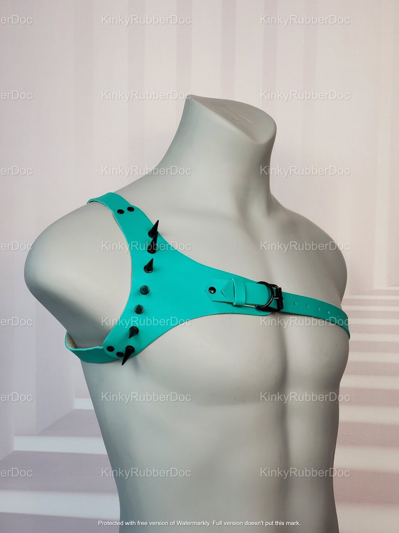 Erotic Cyan Harness Faux Leather with Horns. 