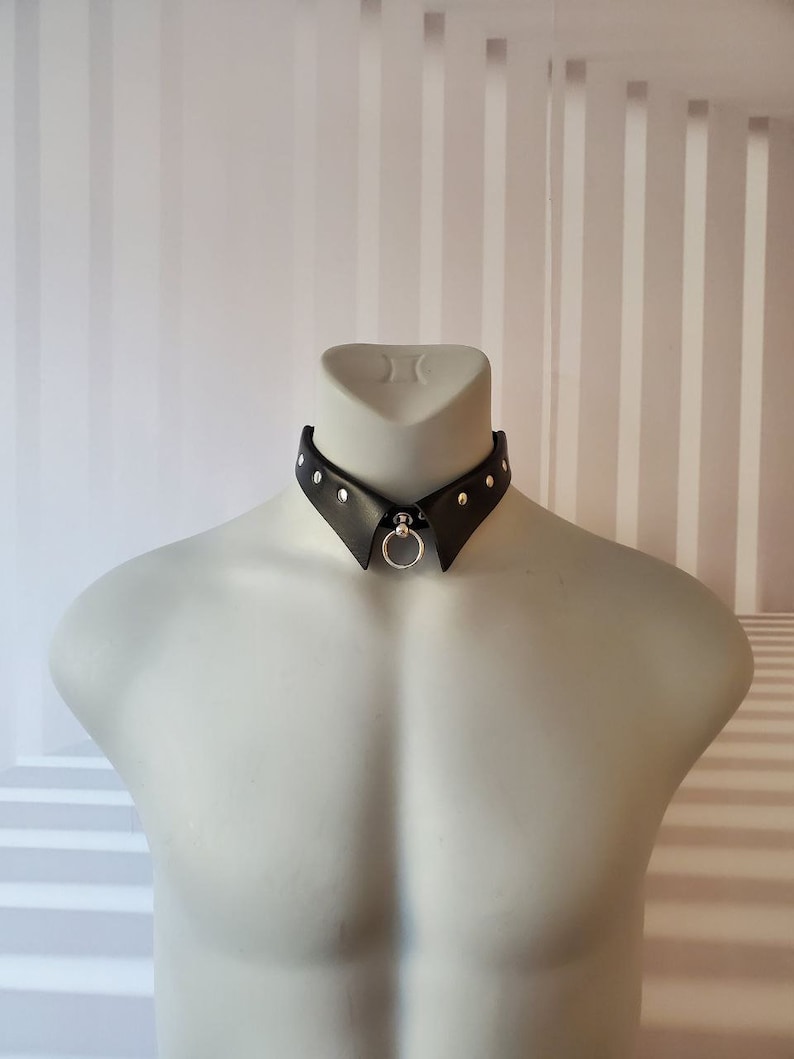 Leather Choker Collar with O-ring. BDSM Bondage Daddy Puppy Sex Rol Play Gay Kinky Fetish Leather Gear Gimp Suit Sub Slave Punishment Erotic 