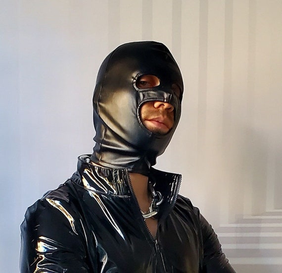 Sexy BDSM Hood Mask Wetlook Faux Leather Bondage Dom Top Cbt Sex  