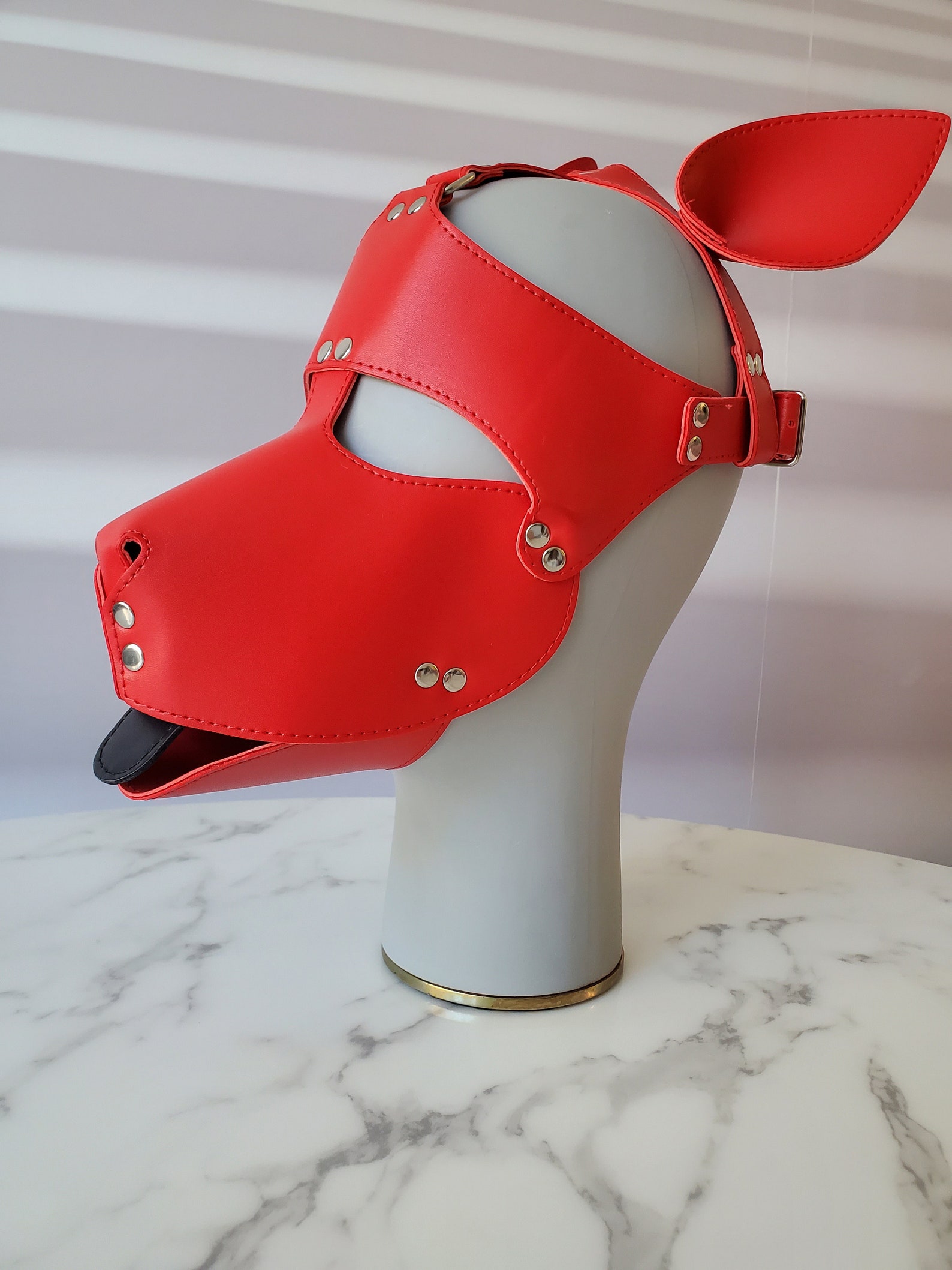 Pup Erotic Leather Role Play Mask with Ears for Fetish Bdsm Bondage Cosplay Party Paw Gay Flirting Adults Games Sex Toys Master Misstress Red