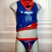 DOUBLE sided Latex Set Red Blue Rubber Gear. Pride Outfit Gay BDSM Bondage Singlet Sex Role Play Puppy Gimp Suit Unisex Anal Party Singlet 