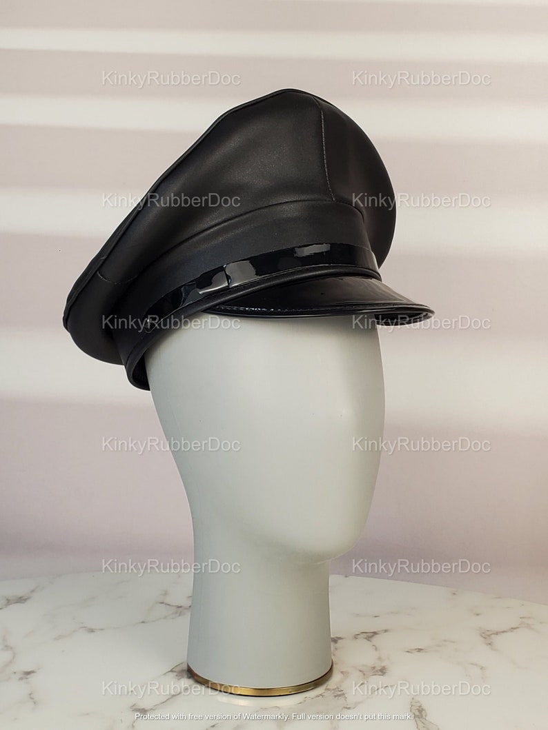 Black Leather Officer Visor Cap. Army Hat Cortical Military Hats Police Cap Cosplay Halloween Hat Germany Size Leather Fetish Gay Suit Gimp 