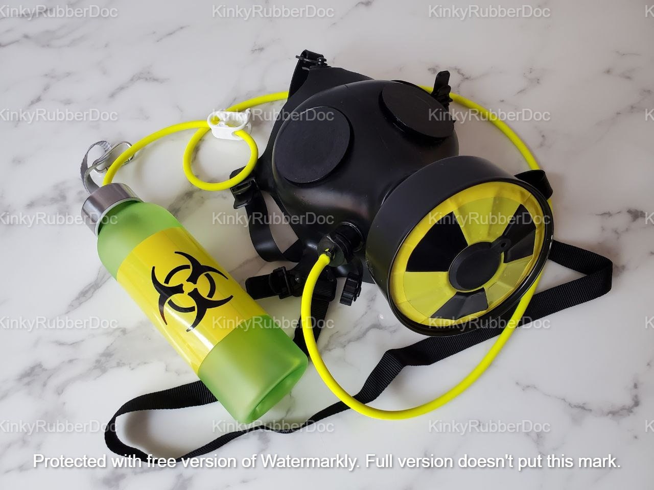 Handcrafted Gas Mask Vintage Set. Drinking Connection, Filter Latex Gear Fetish Gold Shower Piss BDSM Bondage Gay Sex Role Kinky Gimp Suit