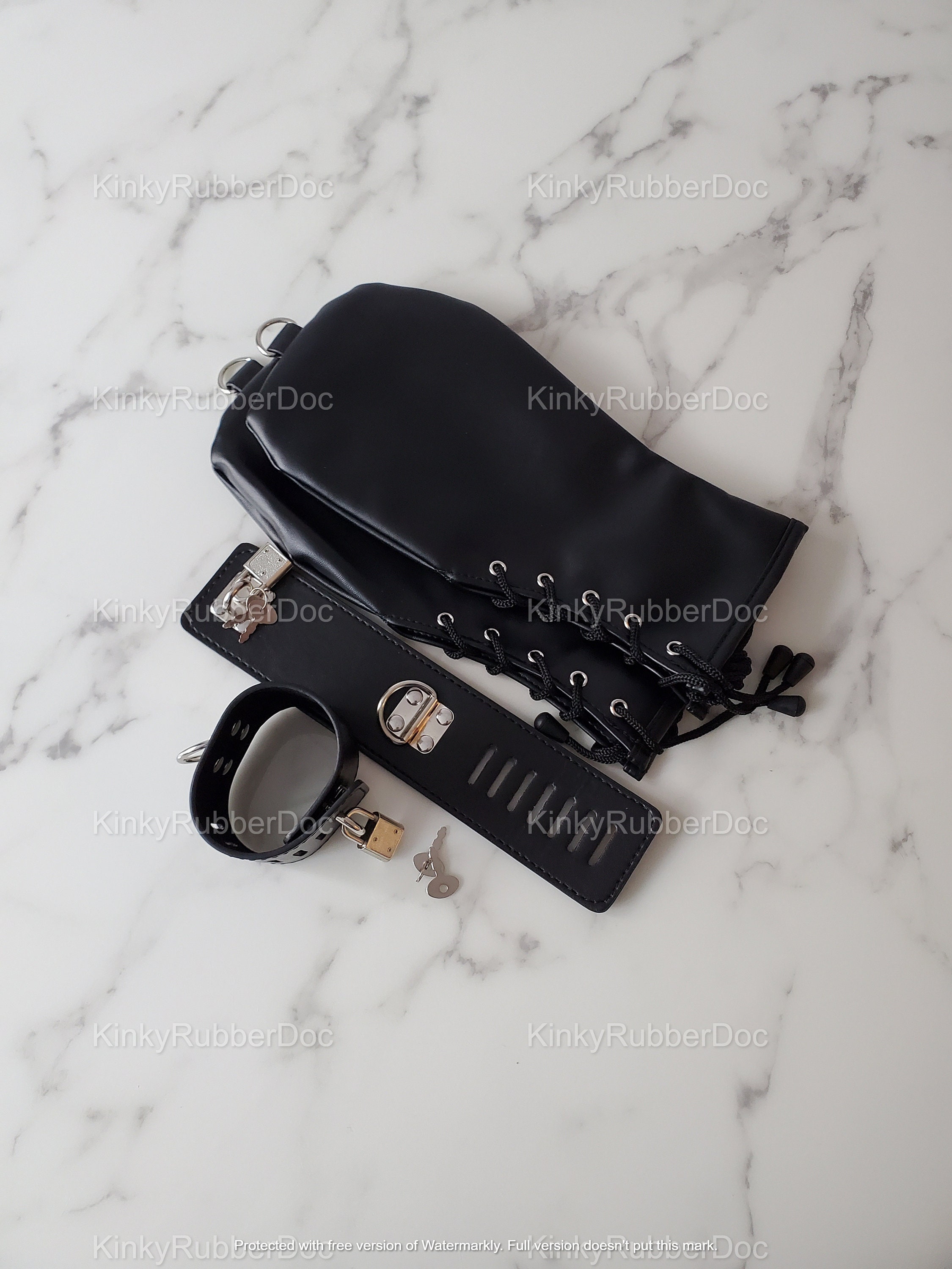 BDSM Mitts Leather Black. Restraints Gloves Gear CBT Tug Sex Toys Male Gay BDSM Bondage Gimp Suit Slave Fetish Kinky Puppy Play Punishment
