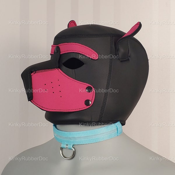 Puppy Hood Mask LED Collar Choker. BDSM Headgear Pupplay Mask Dog Rubber Fetish Pup DomTop Gay Hood Sex Play Role Erotic Pup Gimp Suit Sub