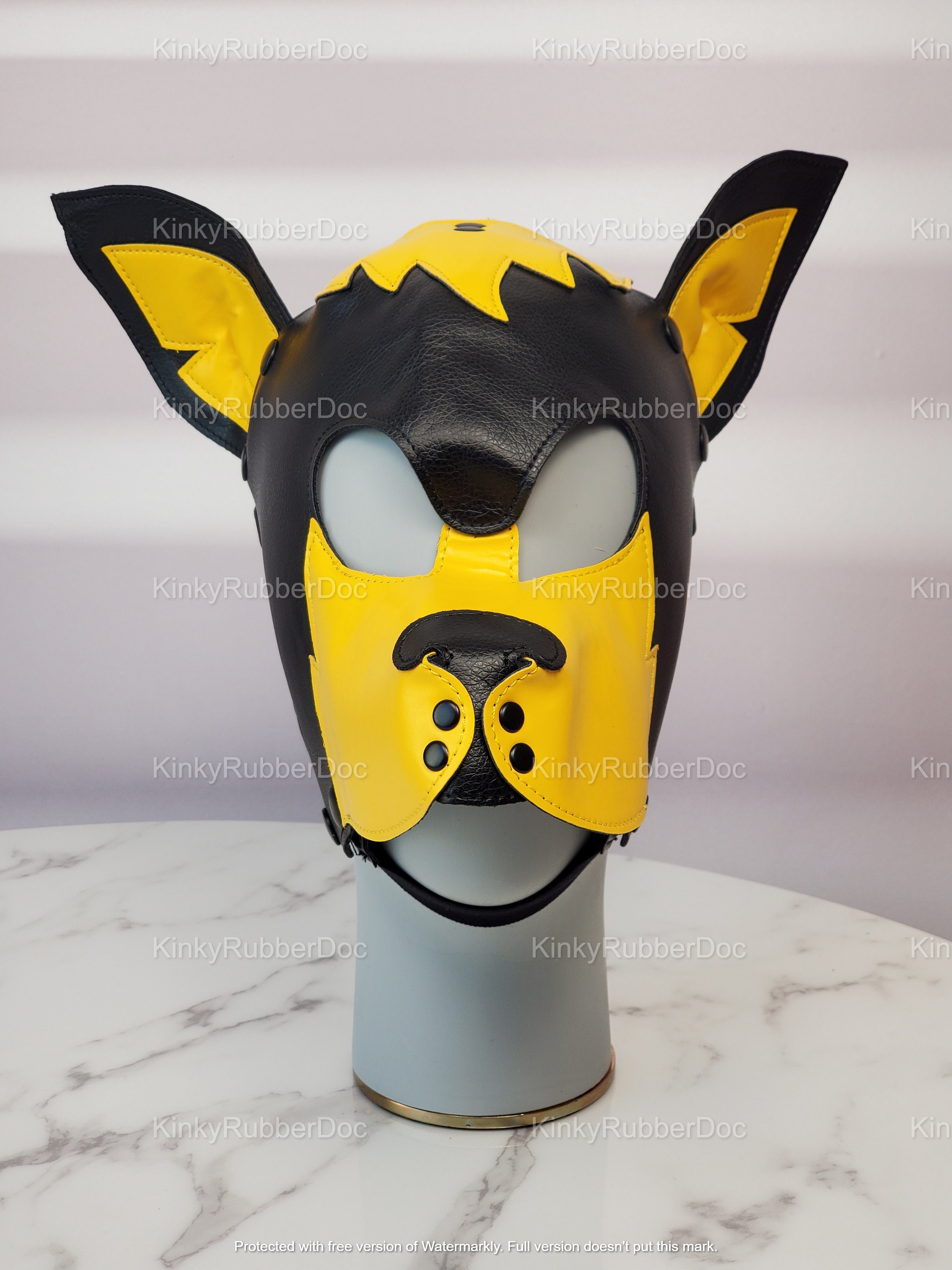 Leather Puppy Mask Hood Black Yellow. BDSM Bondage Headgear Gay Pupplay Dog Mask Fetish Hood Play Doggy Daddy Erotic Sex Pup Gimp Suit Sex