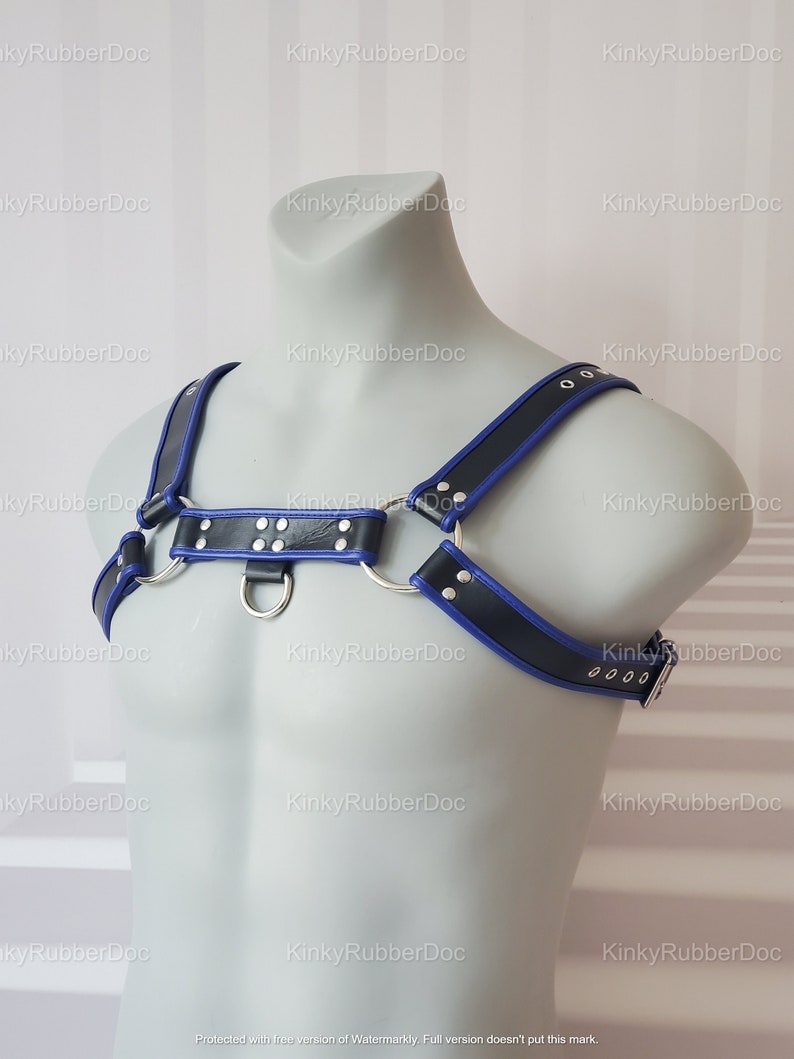 Blue Chest Harness with Buckle D-ring. Bondage Cage Outfit Gay Accessoires Cosplay Sex Puppy Erotic BDSM Fetish Rubber Gear Leather Pride 