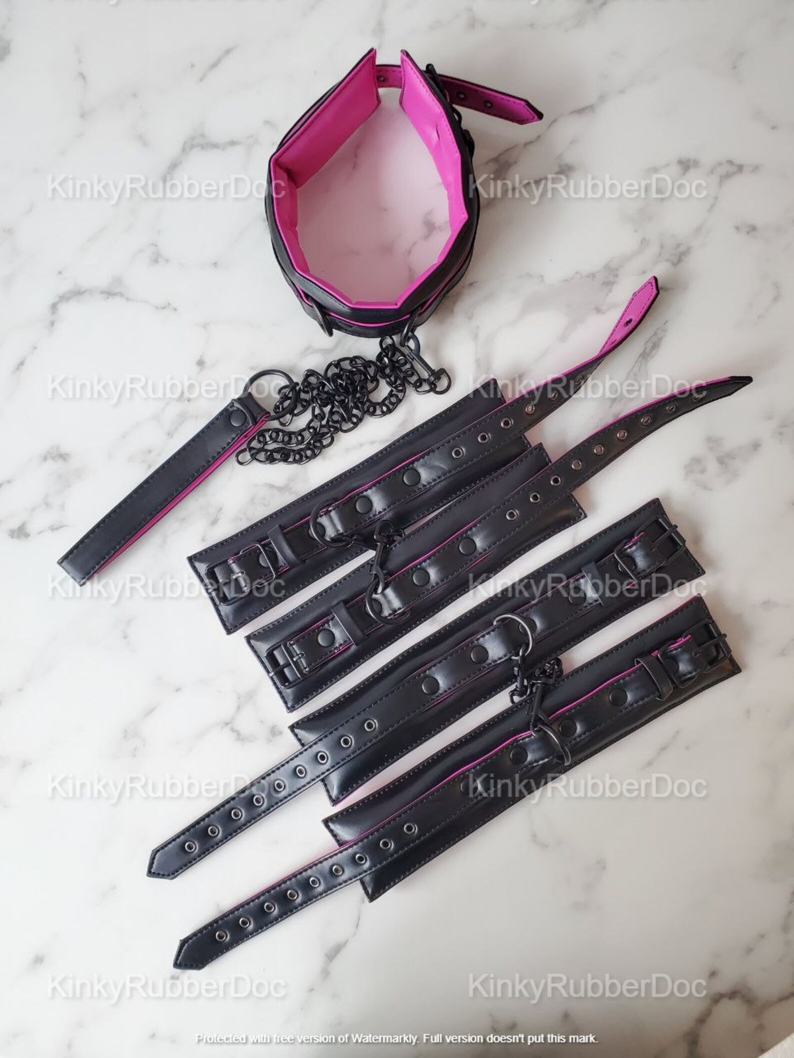 Set of Collar, Handcuffs, and Ankle Cuffs. Leather BDSM Bondage Gay Sex Role Play Choker Restraints Gimp Suit Slave Puppy Fetish Sex Toys Do