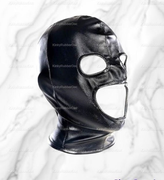Sexy BDSM Hood Mask Wetlook Faux Leather Bondage Dom Top Cbt Sex  
