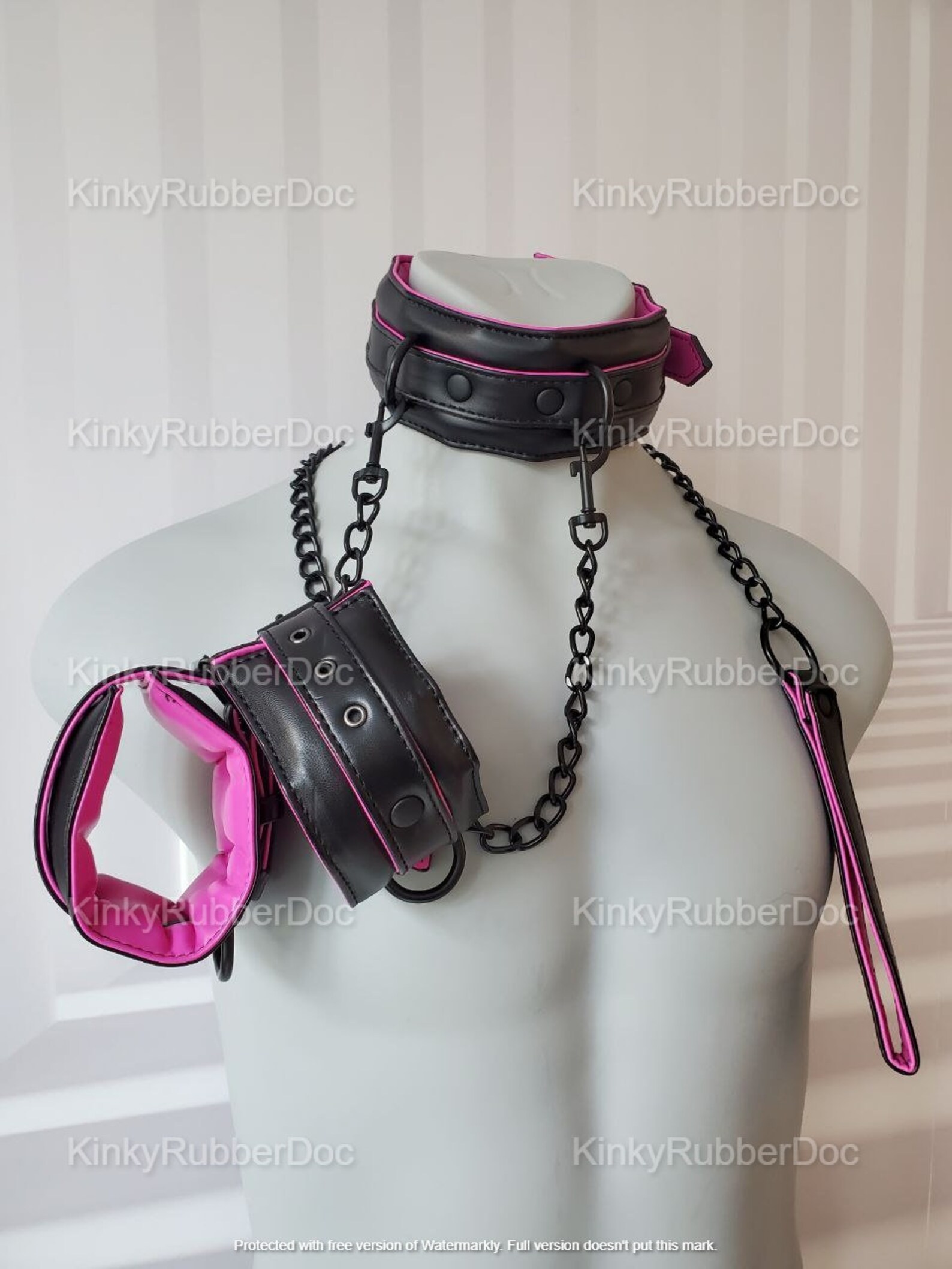 Set of Collar, Handcuffs, and Ankle Cuffs. Leather BDSM Bondage Gay Sex Role Play Choker Restraints Gimp Suit Slave Puppy Fetish Sex Toys Do