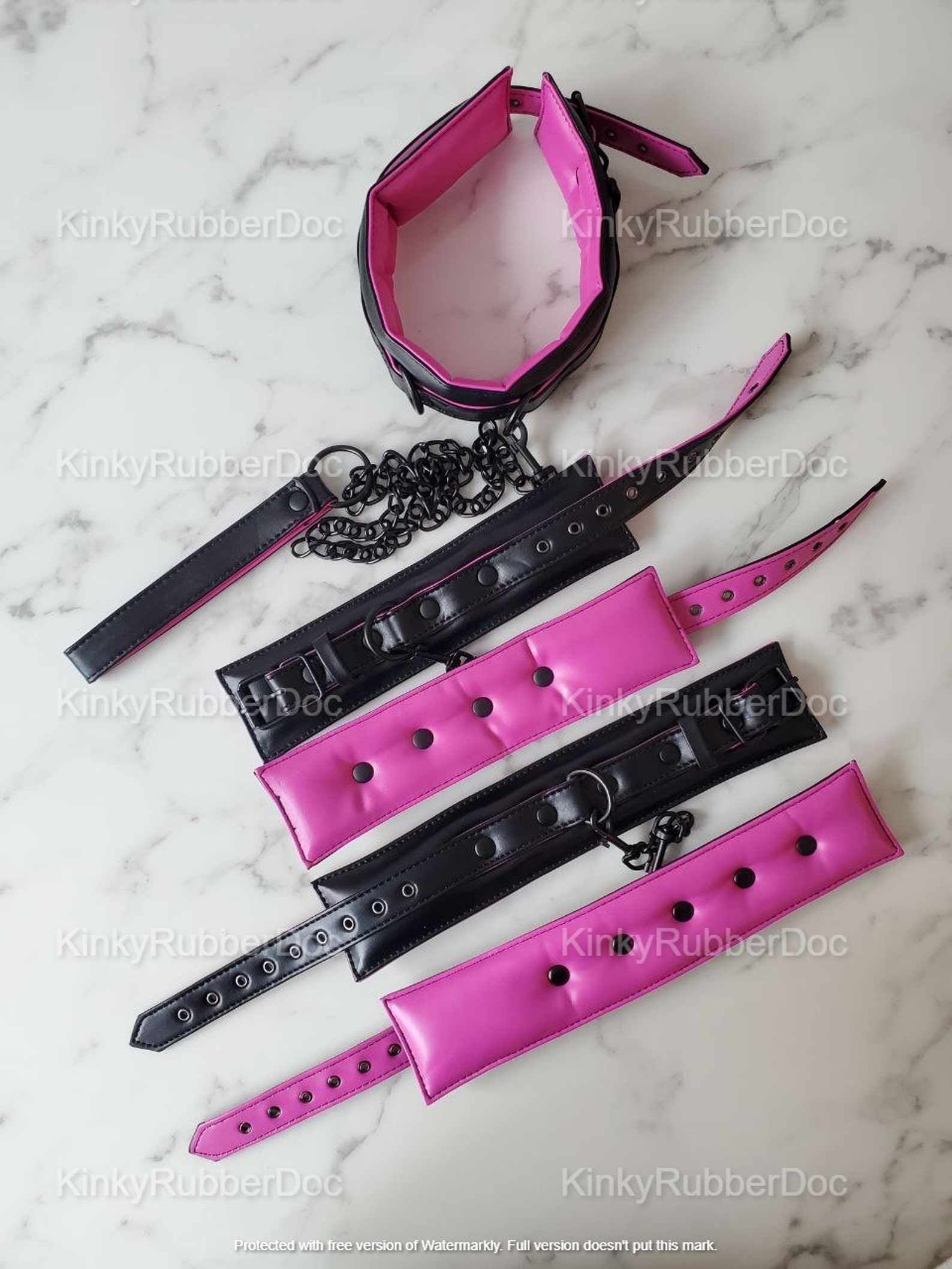 Set of Collar, Handcuffs, and Ankle Cuffs. Leather BDSM Bondage Gay Sex Role Play Choker Restraints Gimp Suit Slave Puppy Fetish Sex Toys Do