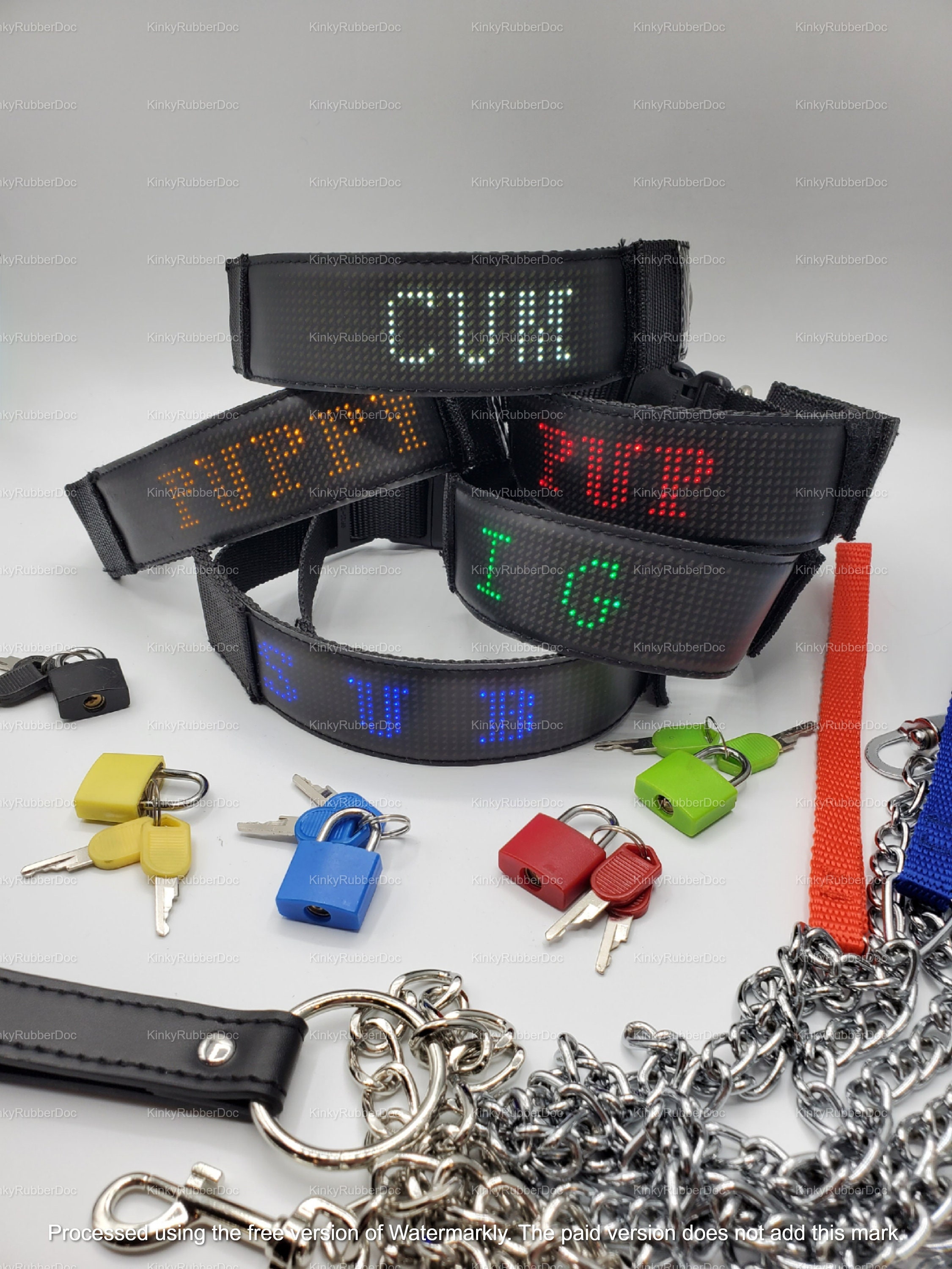 LED Collars Text. Kinky Fetish Gear Gimp Suit Sub BDSM Bondage Sex Role Play Gay Leather Slave Punishment Erotic Pride Nylon Uniform Choker