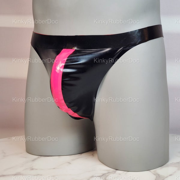 Men's Latex G-String Thong Black Pink Big Bulge. Rubber Gear Gay Fetish Underwear Kinky Gimp Suit BDSM Bondage Catsuit Dom Role Play Sex Ero