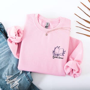 Embroidered Open Book Sweatshirt: Book Lover Crewneck