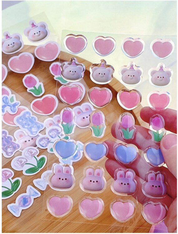 MUST SEE Three 3 Sticker Sheets 3-D, Kawaii Stickers, Puffy Raised Stickers,  3D Stickers, Cat, Dog, Bunny, Korean Stickers 