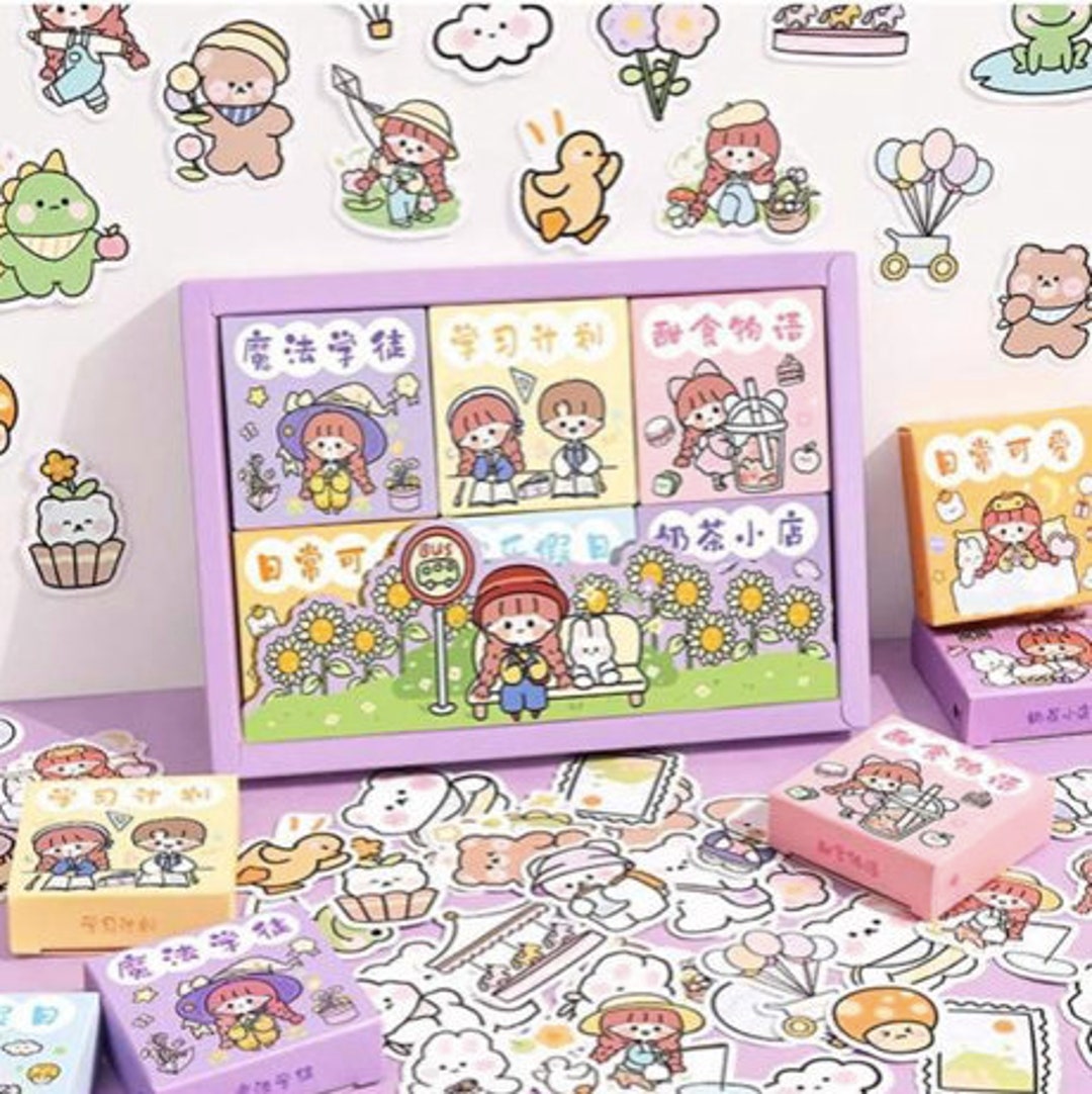 300 Kawaii Sticker Flakes six Boxes Cute Bunny and Bear Etsy