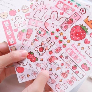 Cute Strawberry Rabbit Translucent Sticker Sheets I Kawaii - Etsy ...
