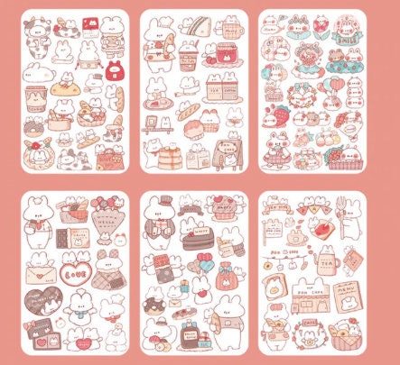 Clear Sticker Sheets Kawaii Stickers, Planner Stickers, Random Sticker  Packs, Bear and Bunny, Korean Stickers, Sticker Sheets, Deco 