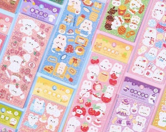 Clear Sticker Sheets Kawaii Stickers, Planner Stickers, Random Sticker  Packs, Bear and Bunny, Korean Stickers, Sticker Sheets, Deco 