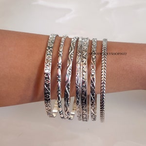 7 Design Bangles, 925 Silver Bangle for Her/him Sterling Silver Bangles, Handmade Bangles, Stackable Bangles, for Gift on Christmas Design image 4