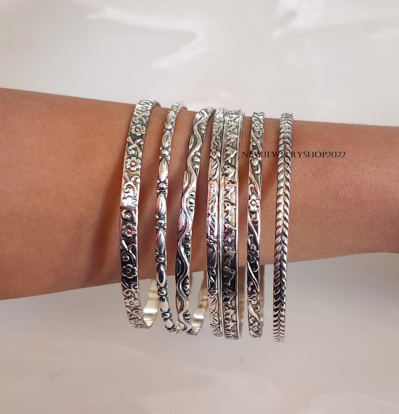 7 Design Bangles, 925 Silver Bangle for Her/him Sterling Silver Bangles, Handmade Bangles, Stackable Bangles, for Gift on Christmas Design image 4