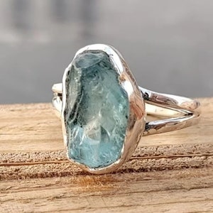 Raw Aquamarine Ring, Statement Ring, Solid 925 Silver Ring, Handmade Ring, Natural Raw Aquamarine, Women Ring, Gemstone Ring, Boho Ring
