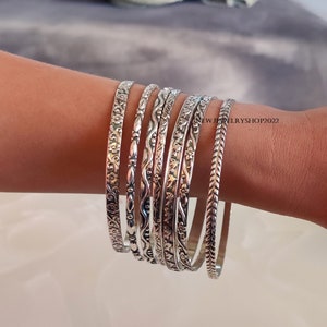 7 Design Bangles, 925 Silver Bangle for Her/him Sterling Silver Bangles, Handmade Bangles, Stackable Bangles, for Gift on Christmas Design image 3