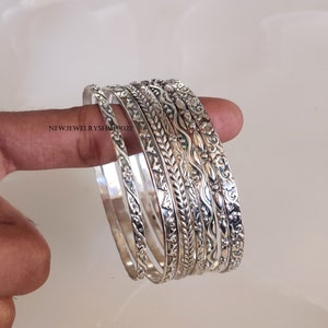 7 Design Bangles, 925 Silver Bangle for Her/him Sterling Silver Bangles, Handmade Bangles, Stackable Bangles, for Gift on Christmas Design image 7