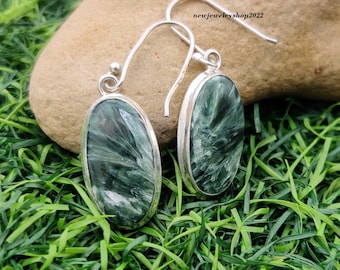 Seraphinite Earring, 925 Sterling Silver, Gemstone Earring, Beautiful Earring, Handmade Earring, Lovely Earring, Free Shipping, Gift For Her