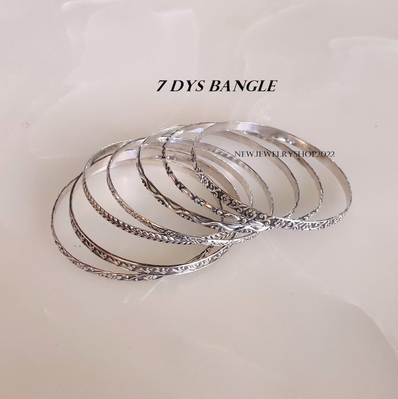 7 Design Bangles, 925 Silver Bangle for Her/him Sterling Silver Bangles, Handmade Bangles, Stackable Bangles, for Gift on Christmas Design image 2