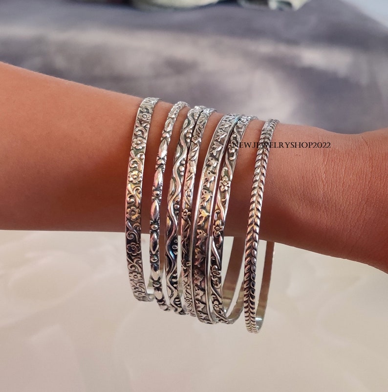 7 Design Bangles, 925 Silver Bangle for Her/him Sterling Silver Bangles, Handmade Bangles, Stackable Bangles, for Gift on Christmas Design image 8