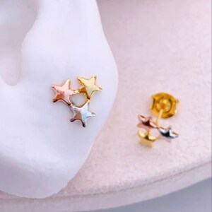 Stars Stud Earrings, gold star earrings, Tiny Star Studs, Dainty Stars Earrings, Triple Star Earrings, 18k Gold Plated Earrings