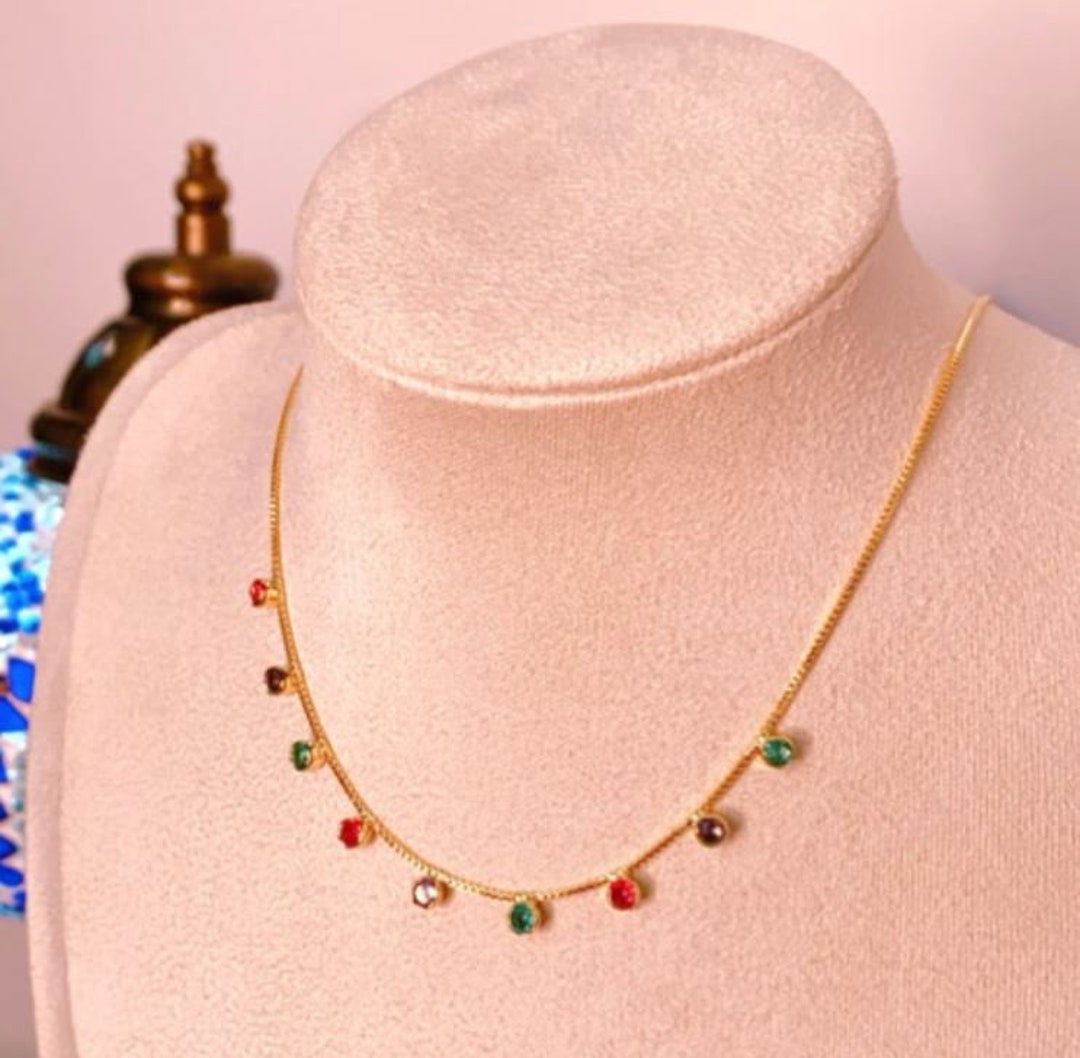 MRSXIA Gold Filled Choker Necklace - Rainbow Round CZ Dangle, 18K Gold Plated, Adjustable 15-17", Gift Box - View #9