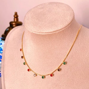 Gold Charm Necklace, Colorful Stone Necklace, Rainbow Beads Multi Color Gold Necklace, Gemstone Necklace, Dainty Necklace, Gift for Her