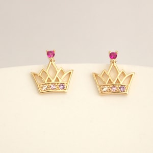 18K Gold Plated Earrings, Gold Crown Earrings, Gold Plated Jewelry, 18k Earrings Gold, Zirconia Earrings, Diamond Earrings, Gif for Her