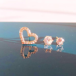 Gold Heart Stud Earring Set, Zirconia Dainty Earring Set, 18k Plated Stud Earrings Set, Crystal Cubic Rhinestones Earrings, Gift for Her