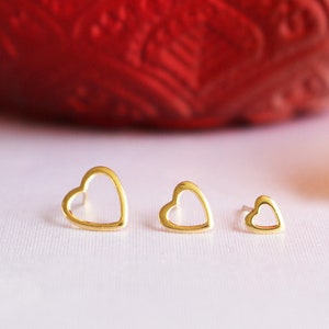 Three Open Heart Gold Earrings Set, Heart Stud Earrings, 18K Gold Plated Earrings, Small Heart Earring Set, Everyday Earrings, Gift for Her