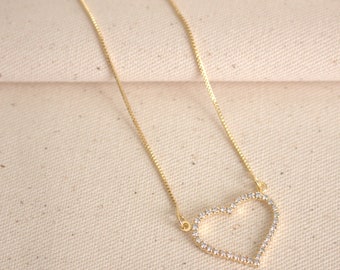Gold Heart Necklace, Heart Necklace Pendant, Gold Necklace with Heart, Heart Necklace Gold, Mothers Day Necklace Heart, Heart Stone Necklace